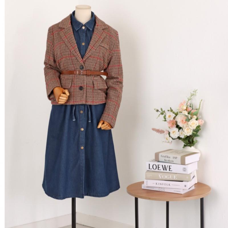 Shop   Women Long Sleeve Denim Midi Flare DreSs Dark Blue Ss Wdr 784