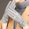 Women's winter leather gloves cycling driving cold and windproof velvet warm touch screen Korean version of fashion thin gloves