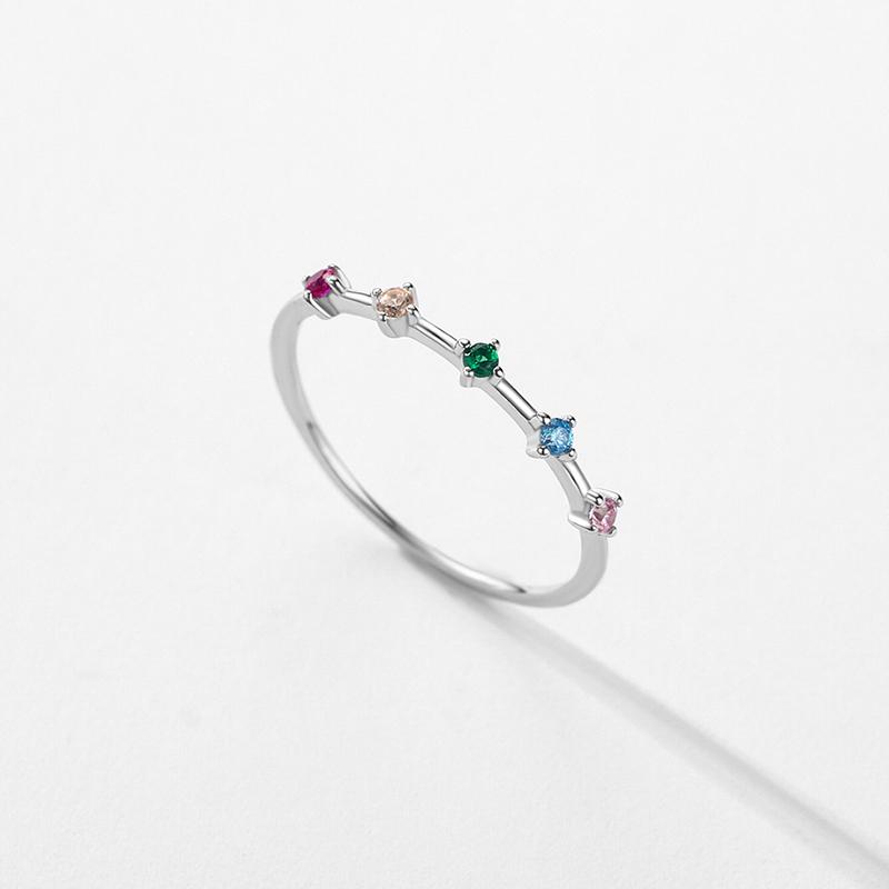 925 Sterling Silver Rainbow CZ Simulated Diamond Stacking Slim Rings Fashion Bands For Women Korea Style Fine Jewelry