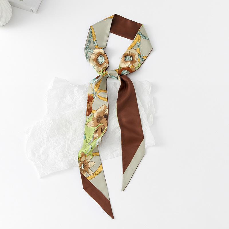 Japan and South Korea sweet ins floral small streamer girl, fresh literary simulation silk, thin and narrow long silk scarf factory direct sales 150cm