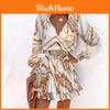 Floral Print Vneck Long Sleeve Dress With Ruffle Hem For Spring Summer Womens Fashion