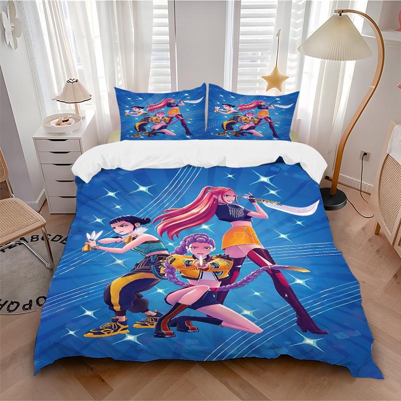 3pcs KPOP Demon Hunters, Huntrix Bedding Set: Perfect for Bedroom or Guest Room. Soft and Comfortable with No Core Included yy251009179