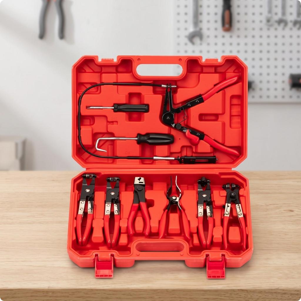 9 Pieces LongReach Hose Clamp Plier Kit | Coated Comfortable Grip, Automotive Pliers Set,