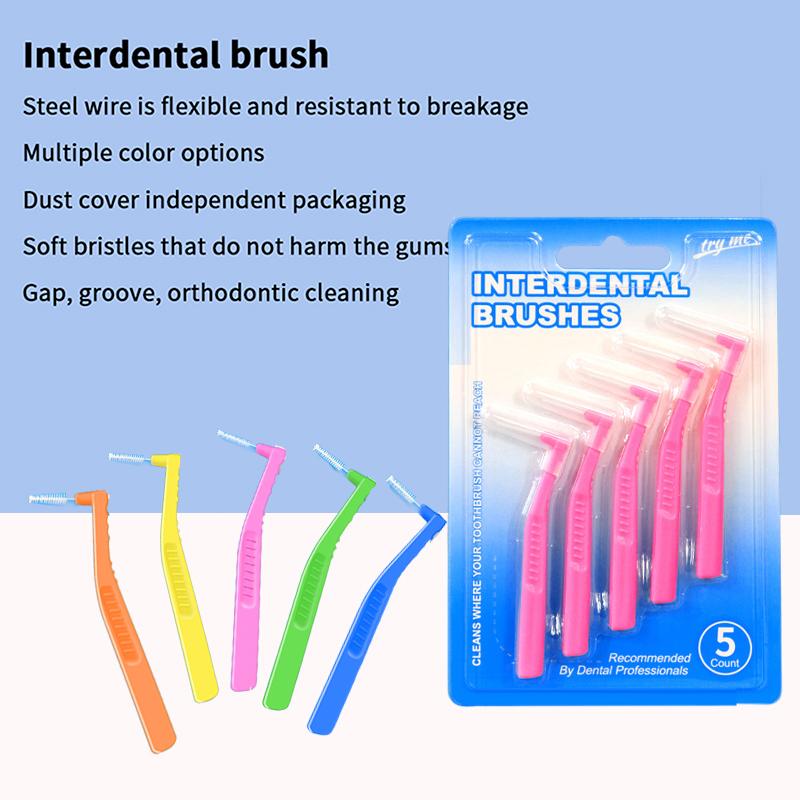 L Shaped Interdental Brushes Set 2 5Pcs Portable Soft Bristle Tooth Gap Cleaner Dental Floss Stick for Home Travel Use