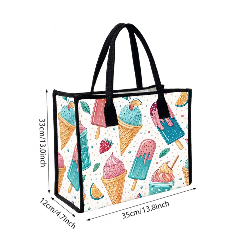 Cute Ice Cream Printed Tote Bag Portable Daily Handbag for Shopping Casual Outdoor Use