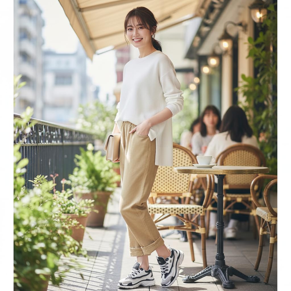 Famy Straight Chino Pants with Elastic Waist and 3 Sizes M to XL Women's Pockets, Colors, (03. XL, Black)