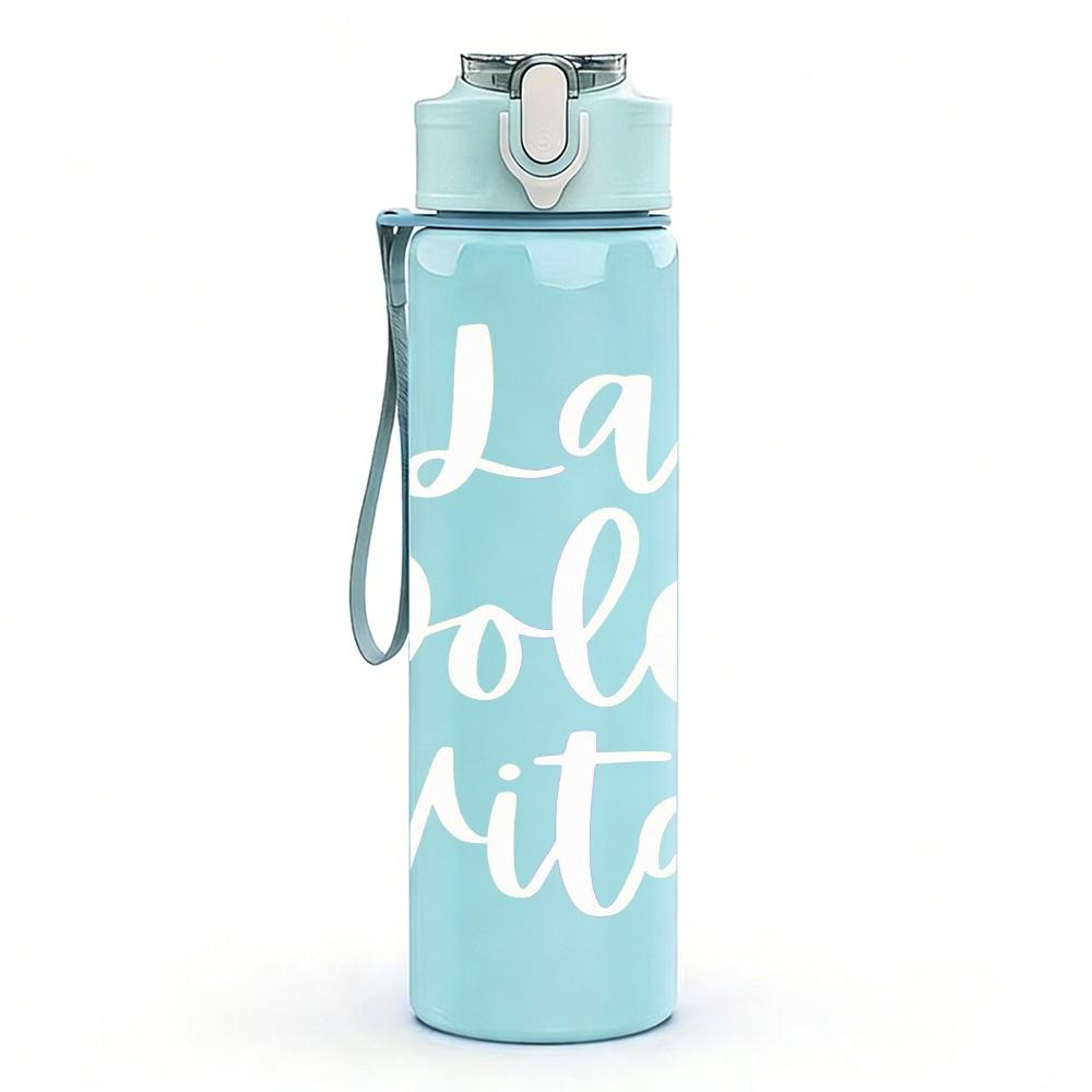1PC La Dolce Vita Soft Text Pattern 750ml Color Plastic Sports Water Bottle Leakproof Flip Straw Lid Suitable for Sports Office Home Use