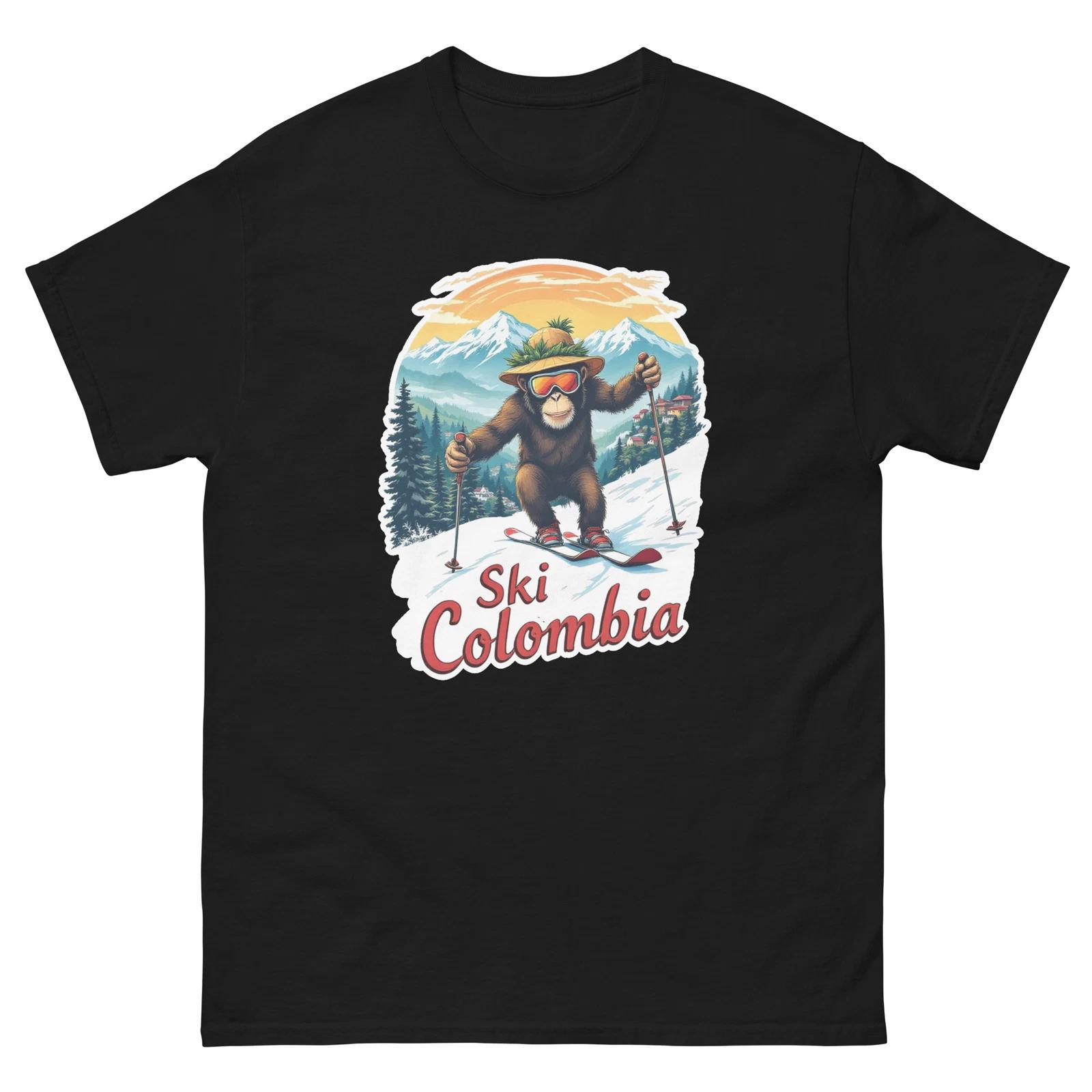 Ski Colombia Monkey Cute Animal Skiing T-Shirt 2XL