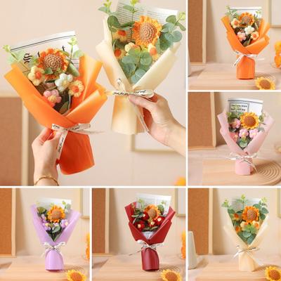 Ramo de Flores de Ganchillo Hecho a Mano Tejido Girasol Positivo Ramo de Flores de Hilo Artificial Regalo para el Día de la Madre San Valentín Aniversario
