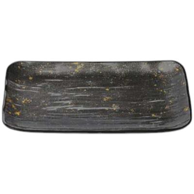 Premium Nigiri Sushi Long Rectangular Large Treasure Serving Plate with Black Made In Japan J-Kitchens Plate, 8-inch Silver-Gloss Lacquer,