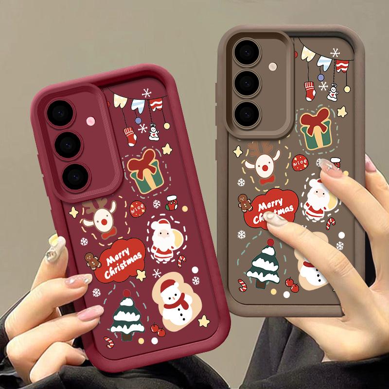 Cartoon Weihnachtsbaum Druck Hülle für Samsung S25 Ultra S24 FE S23 S22 A56 A36 A16 A15 A55 A35 TPU Weich Matt Stoßfest Handyhülle