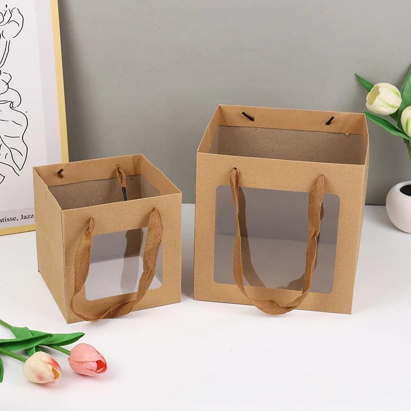 New Creative Convenient Handbag High Quality Durable Foldable Gift Box with Transparent Window Wedding Birthday Gift Bag