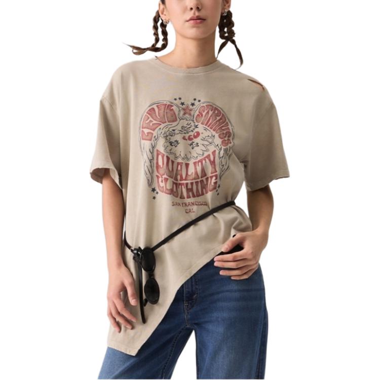 Levis Simple Comfortable Versatile Casual Loose Short Sleeve T-Shirt Women Tops Gray 003SQ-0001