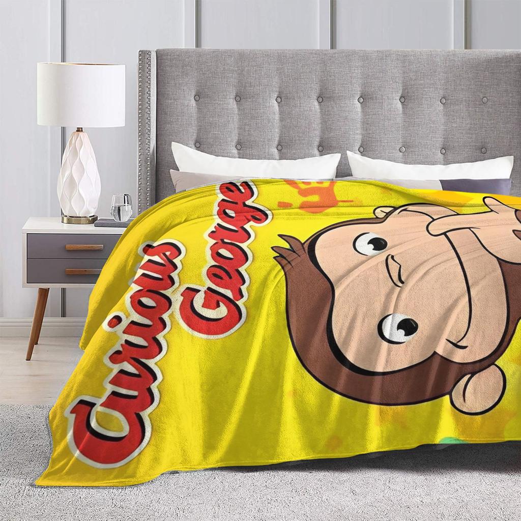 Curious George Funny Cartoon Flannel Blanket Monkey Awesome Throw Blankets for Home 125*100cm Quilt,