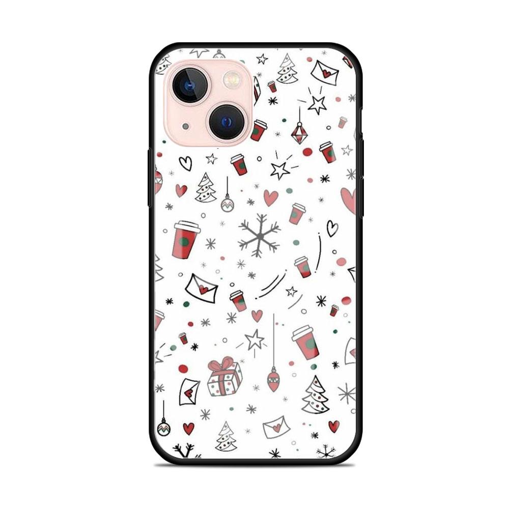 Snow Merry Christmas Glass Case For Apple iPhone 13 14 11 12 Pro 7 XR X XS Max 8 6 6s Plus 13Pro Tempered Phone Cover