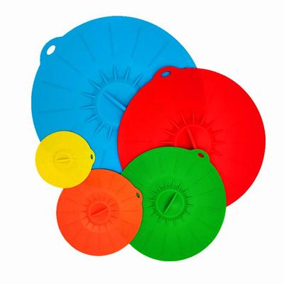 Silicone Multi-Use Sealing Lids for Cups & Bowls: Refrigerator & Microwave Safe, Dust & Splatter-Proof, 5-Piece Set.