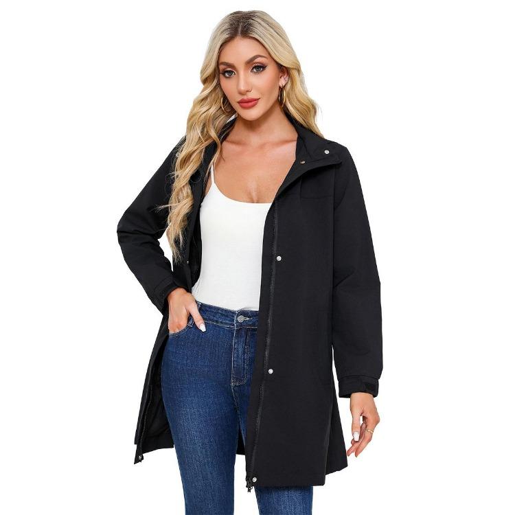 Veste Coupe-vent Femme Printemps Automne Fine Manches Longues Déperlante Capuche Amovible Couleur Unie