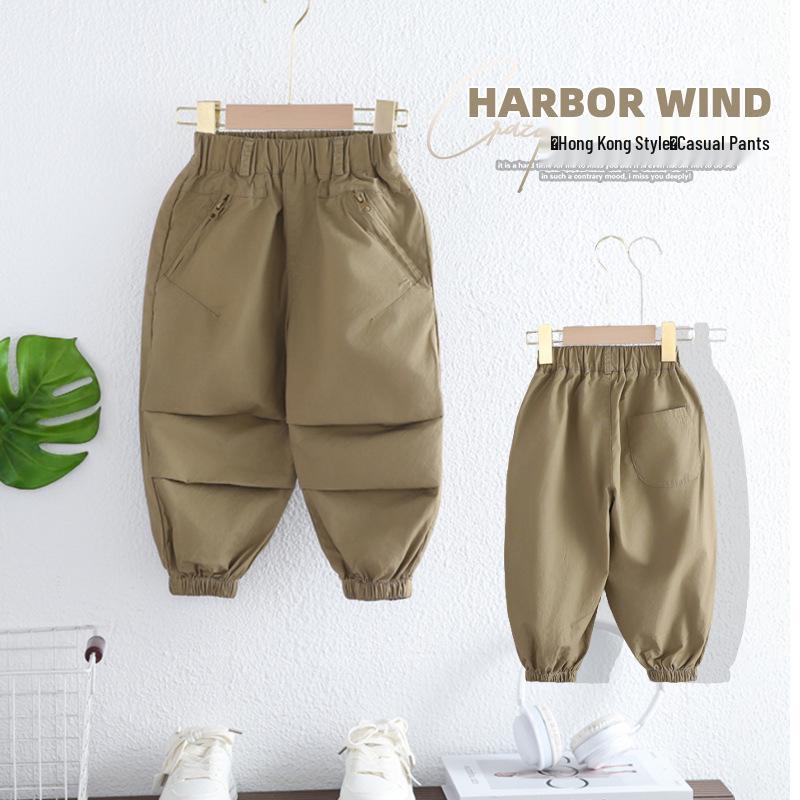 Stylish Korean Boys Khaki Cargo Joggers: Versatile Spring/Autumn Casual Trousers 100 cm