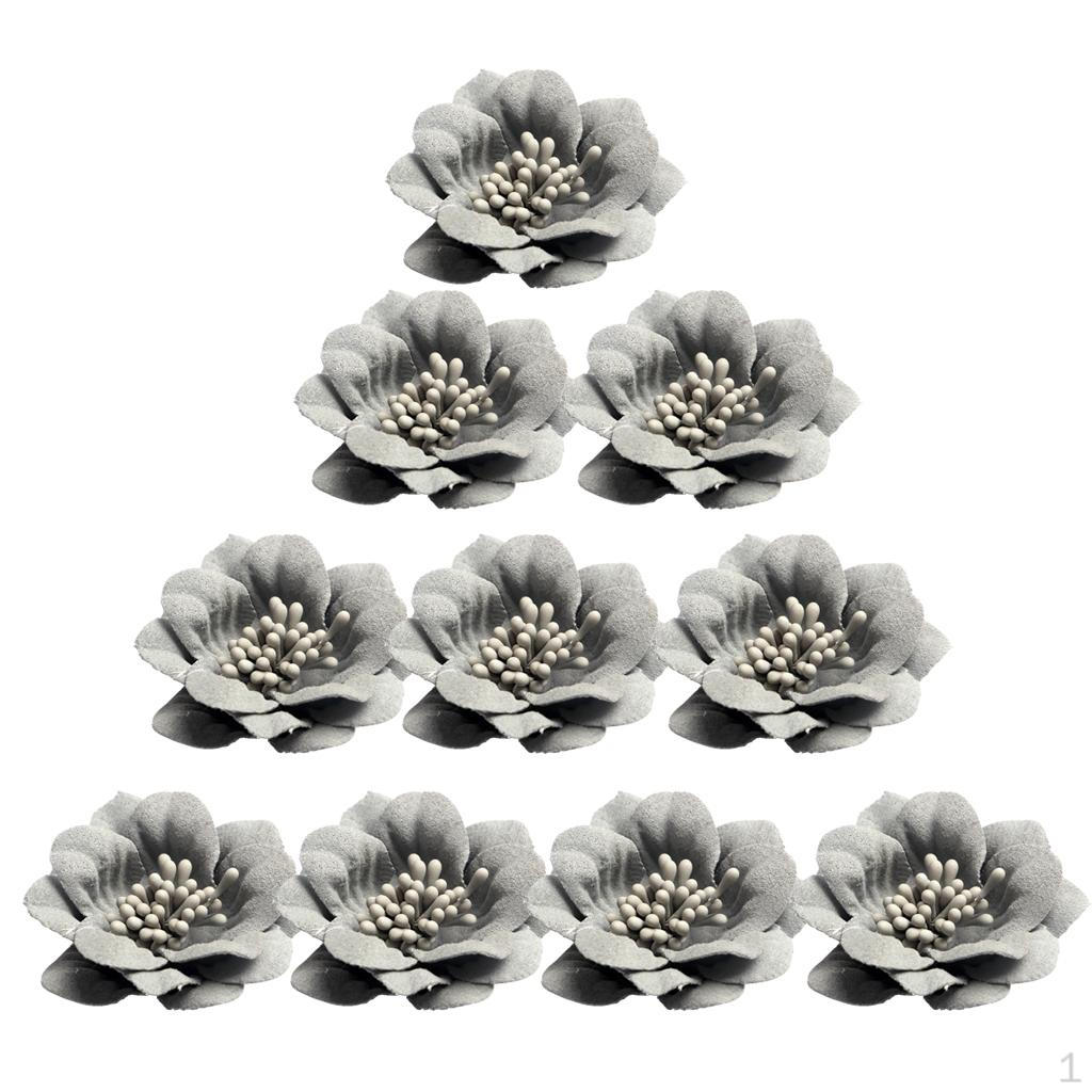 10 Pcs Suede Camellia Flower Heads Embellishments for Acessories 4.5cm