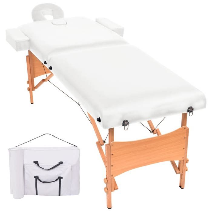 VidaXL 2-Zone Foldable Massage Table 10 Cm Thick White