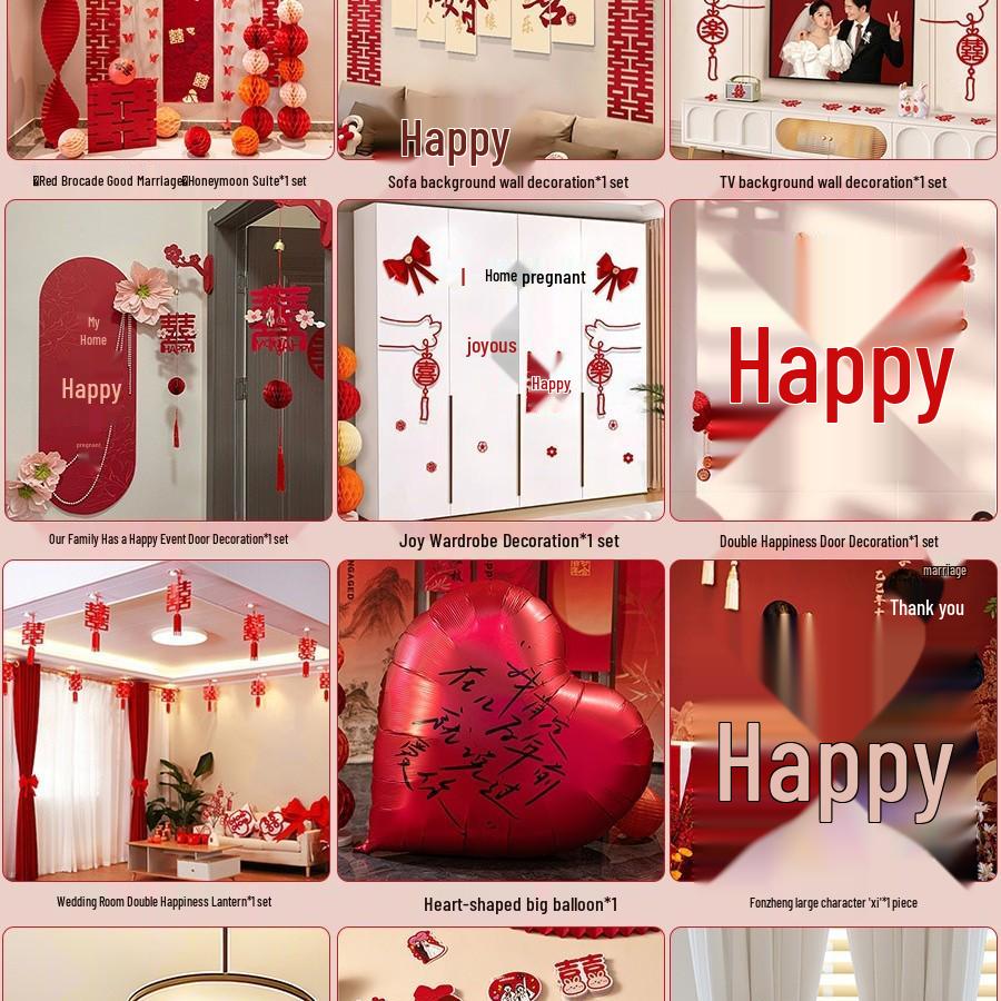 Wedding Decoration Set: Groom & Bride's Room Ornaments with Bunting & Robe Wall Décor