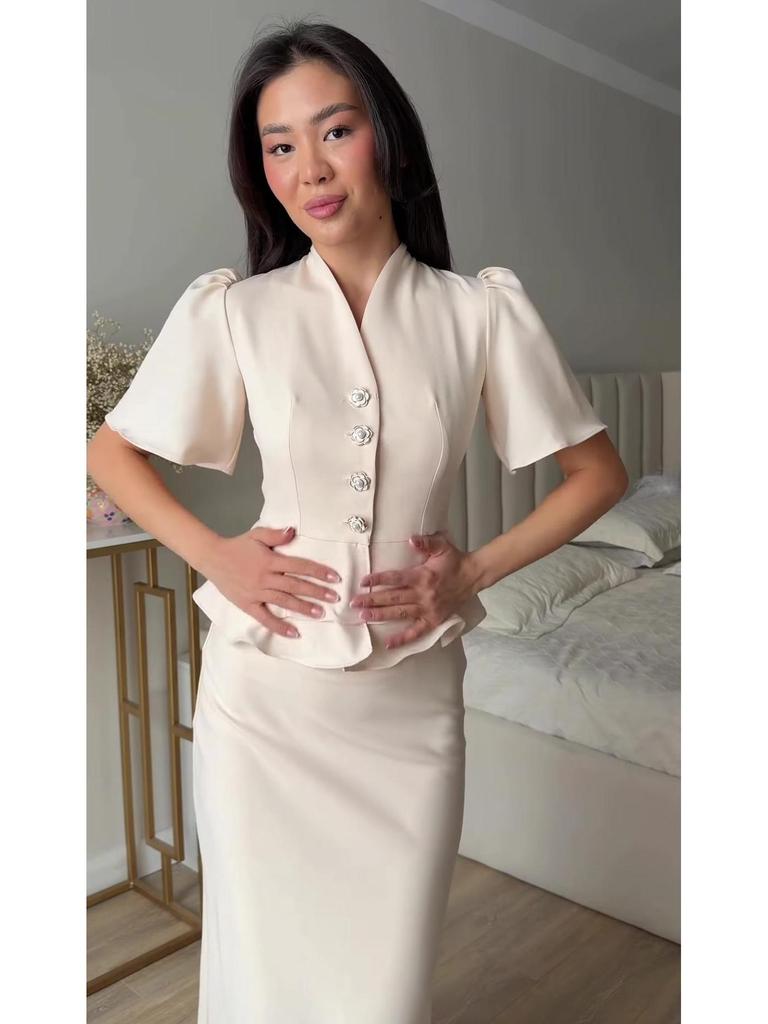 Women's 2026 Elegant Cardigan Short-Sleeve Top and Long Skirt Set