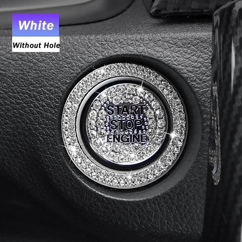 Car Bling Crystal Rhinestone Engine Start Ring Decals, Car Push Start Button Cover Sticker, Sparkling Car Interior Accessories