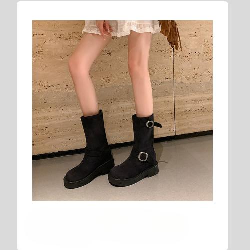 Fashion New Women Boots Chunky Heel Mid Calf Western Cowboy Retro Stacked Boots Thick Platform Lifts Fashion Shoes