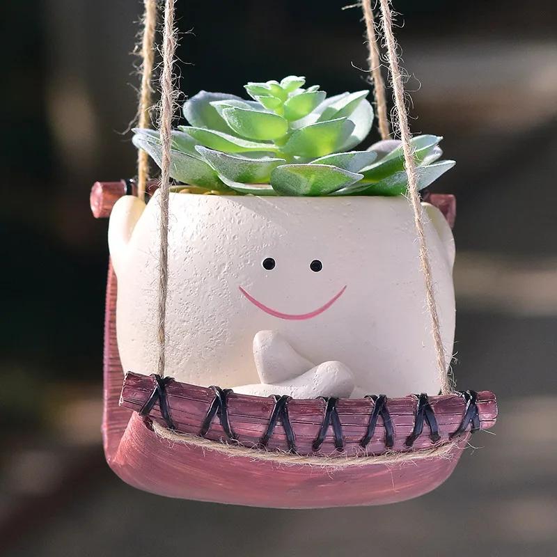 Cute Crescent Succulent Flower Pot Garden Courtyard, Micro Landscape Hanging Pieces Small Potted Plants Resin Crafts