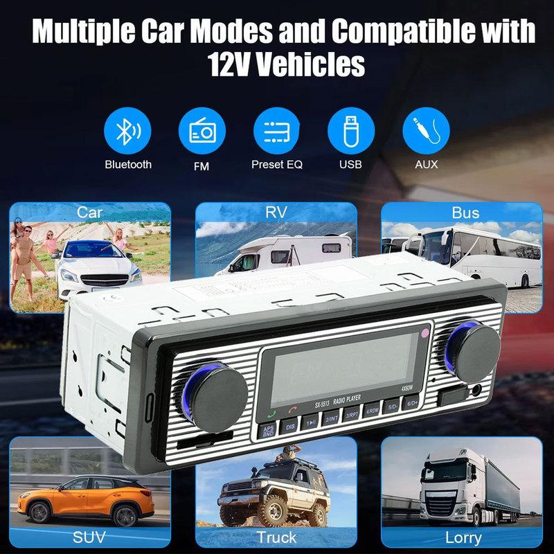 1Din MP3 Car Radio Bluetooth Vintage Dual Knob Player Support FM AUX EQ SD Card 12V Multimedia Stereo Head Unit USB TF Player