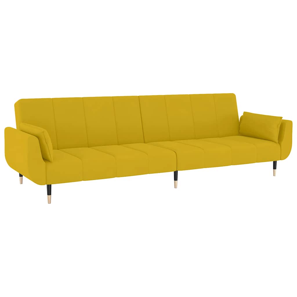 2 Seater Sofa Bed with 2 Cushions Yellow Velvet