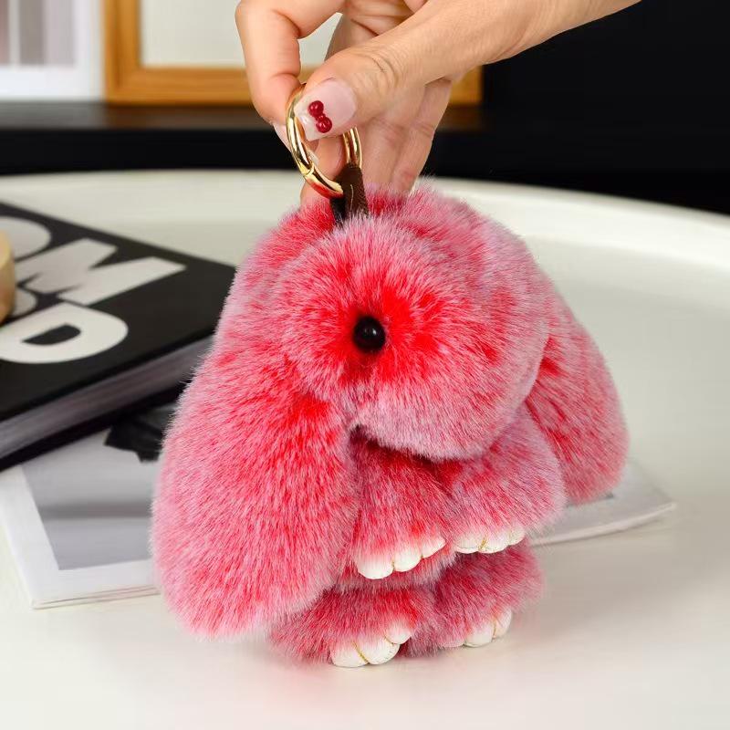 Little Rabbit Plush Doll Bag Pendant - Cute Otter Fur Car Keychain and Phone Charm Ornament