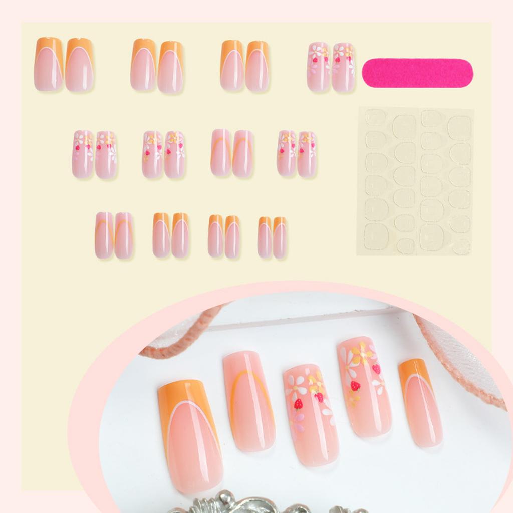24Pcs Press on Nail French Manicure Nail Accesories Strawberry Design Stick on Nail for Trendsetters and Nail Art Lover