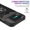 For iPhone 16e Case Kickstand Slide Lens Lid PC+TPU Phone Cover with Card Slot