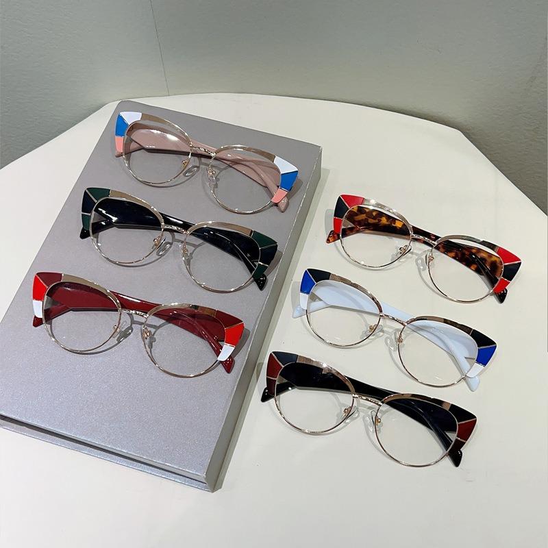 Europe and America Cat Eye Frame Anti-Blue Light Glasses Men Women Fashion Piece Together Color High Definition Eyeglasses