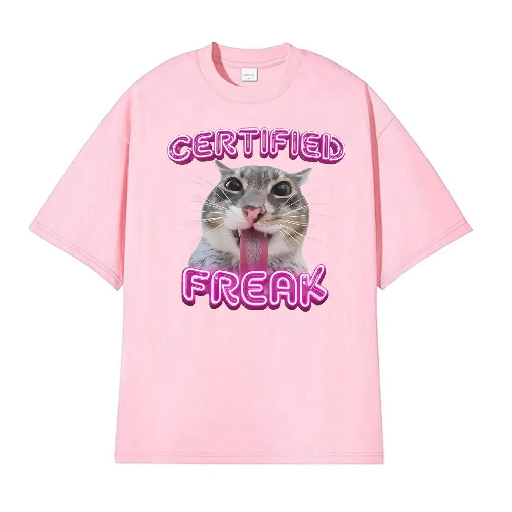 Certified Freak Cat Funny Unisex TShirt Loose Oversized Vintage High Street Fashion Cotton Tops for Men Women Tshirts
