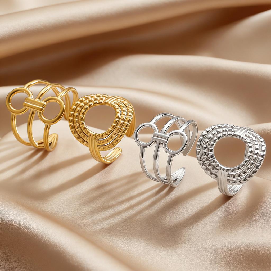2PCS Exaggerated Irregular Geometric Stainless Steel Open Rings for Women Men Gold-color Personality Ring Finger Jewelry