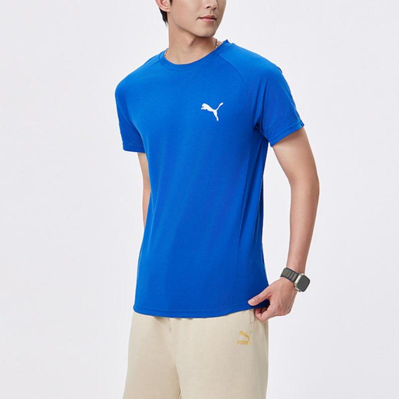 PUMA EVOSTRIPE T Shirts Unisex Blue Glaze 17 Crew Neck Moderate 690664-17