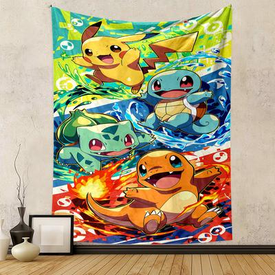 Vibrant Pokémon Characters Patterned Tapestry for Bedroom and Living Room Home Decor