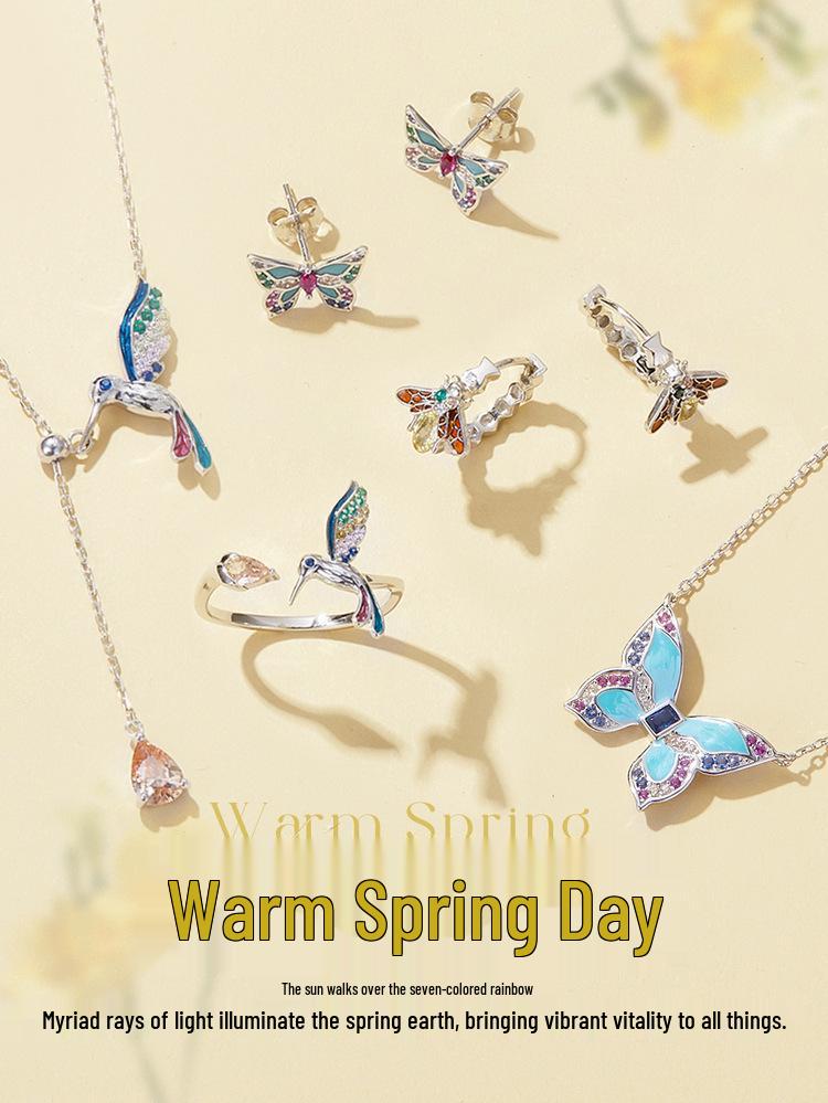 Silver Ziyun S925 Sterling Silver Colorful Butterfly Earrings for Women - Spring Design