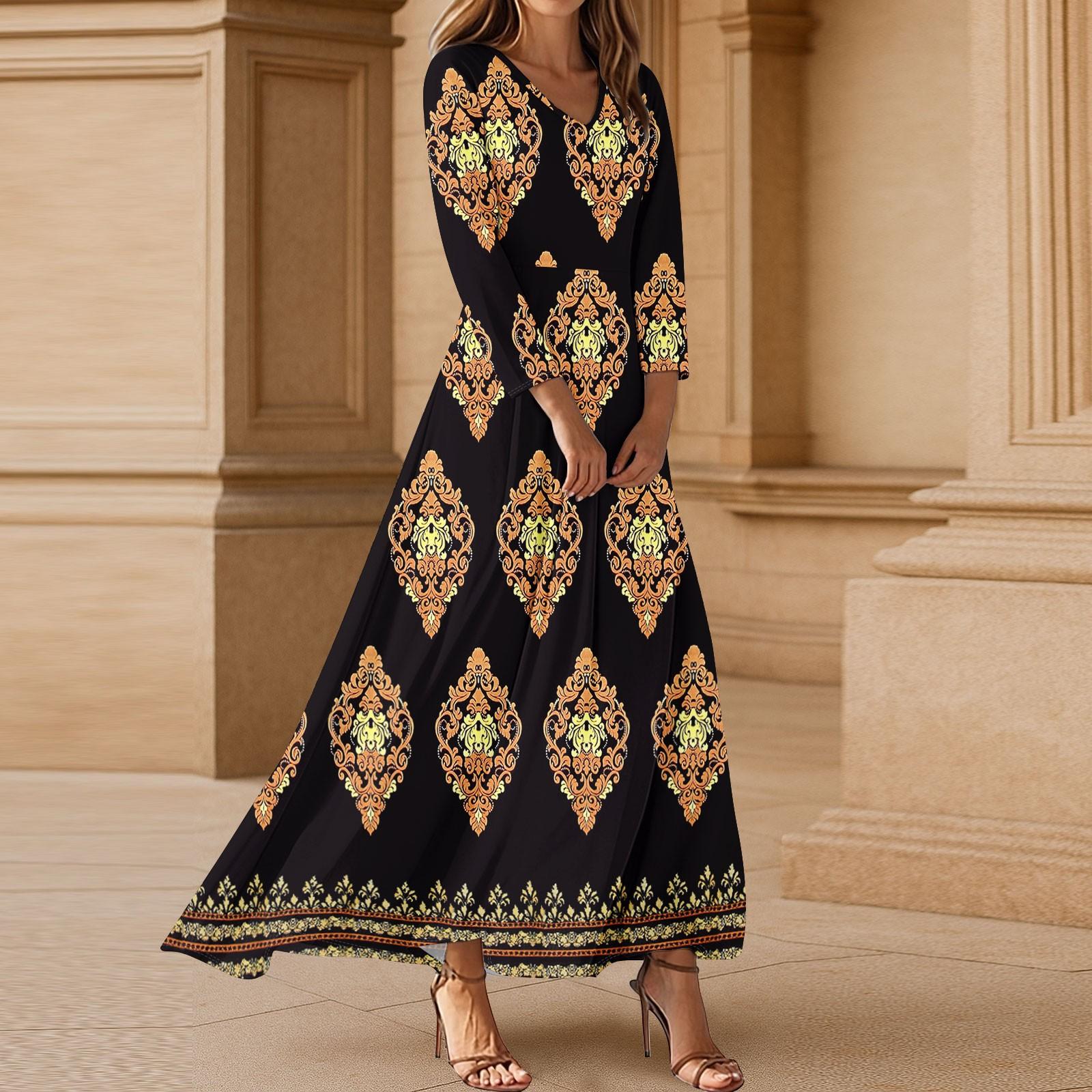 

Платья для женщин Винтажное туниковое платье миди с завышенной талией Летнее повседневное платье с рукавом 3/4 XL жёлтый