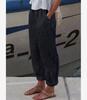 Cotton and Linen Solid Color Rolled Hem Casual Pants with Customizable Patterns
