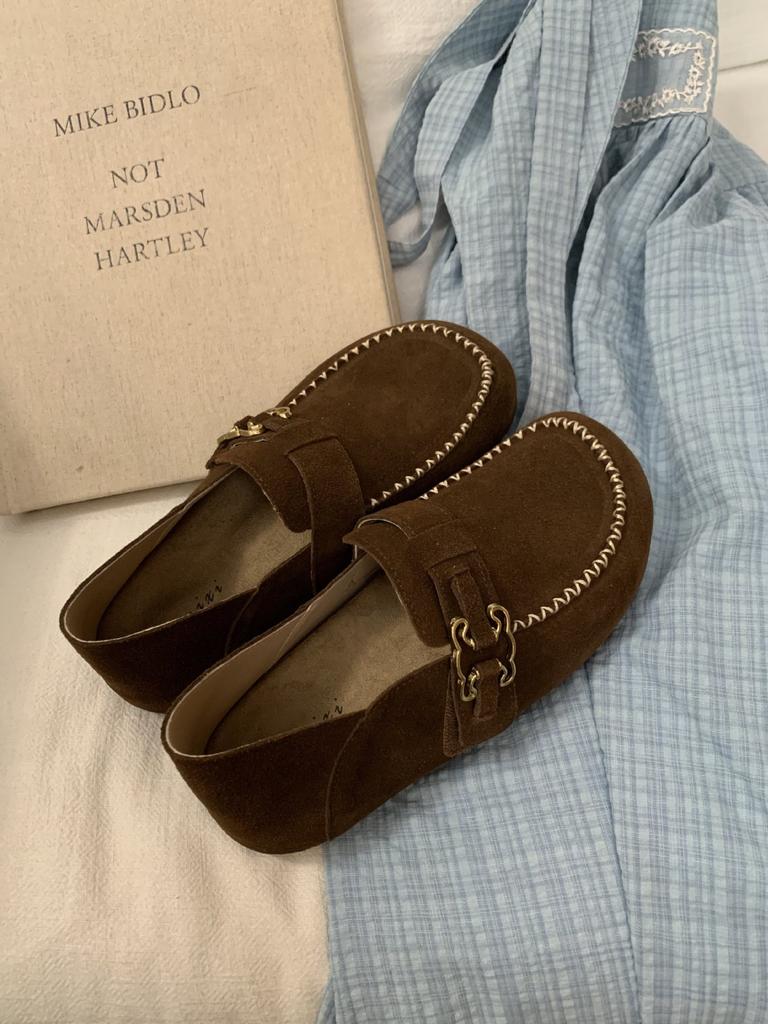 Retro Inner Height-increasing Birkenstocks Women's 2025 Spring and Autumn New Soft-soled Lazy One-pedal Loafers