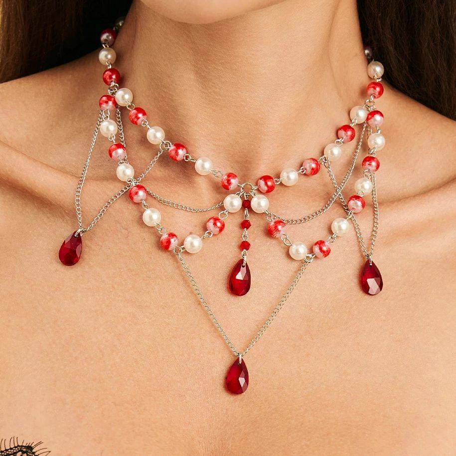 Salircon Luxury Vintage Imitation Pearl Crystal Pendant Necklace Women Exquisite Multilayer Clavicle Chain Wedding Party Jewelry