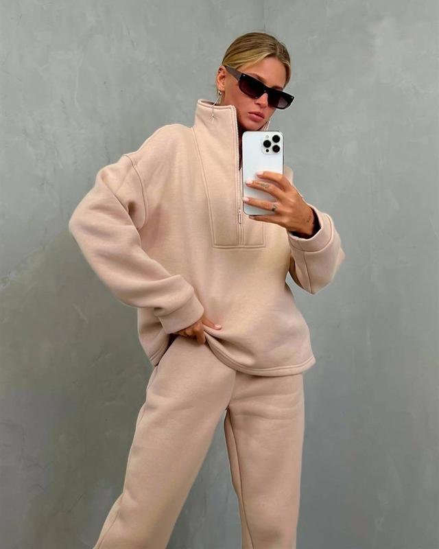 

И новый популярный женский спортивный комплект с длинными рукавами и воротником-стойкой на молнии, повседневный комплект из двух предметов L