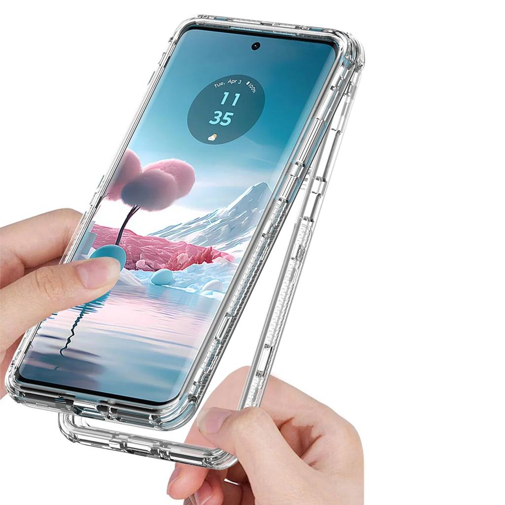 3 in 1 Hybrid Armor Shockproof Case For Motorola Edge 40 Neo 6.55 inches Hard Plastic TPU Frame Transparent Acrylic Back Cover