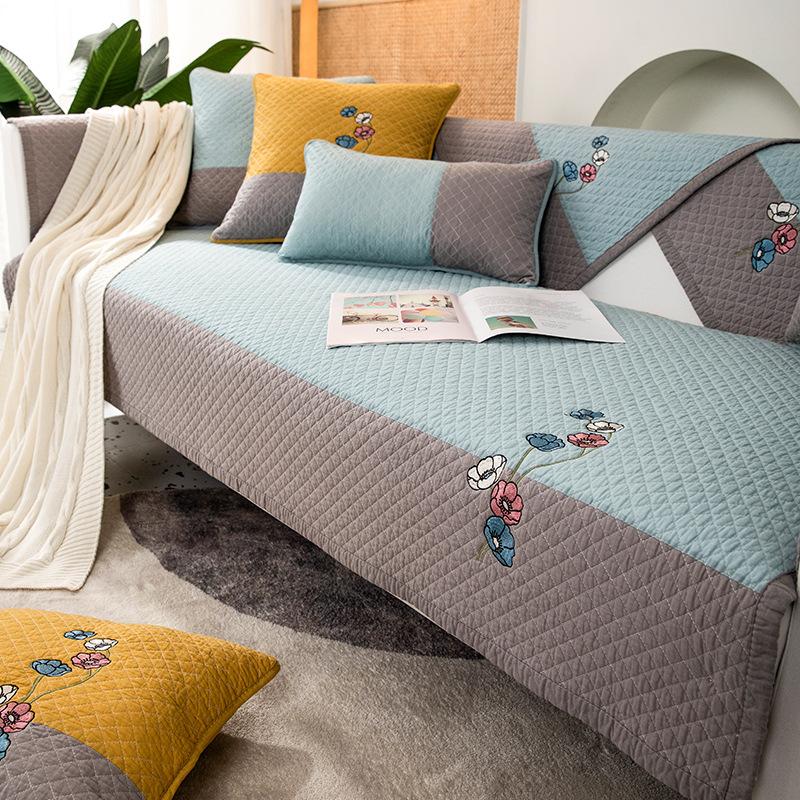 Cotton Sofa Cushion for All Seasons, Non-slip Fabric Seat Cushion, Simple Sofa Cover, Backrest Cover, Full Cloth Cover