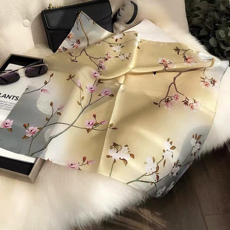 53CM Square 100% Silk Scarf Chinese Design Small Head Neck Hijab Women Kerchief Silk Bandana Scarves