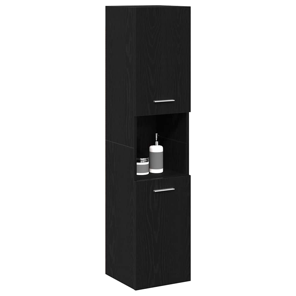 Bathroom Cabinet with Door Black Oak Effect 30 x 30 x 130 cm