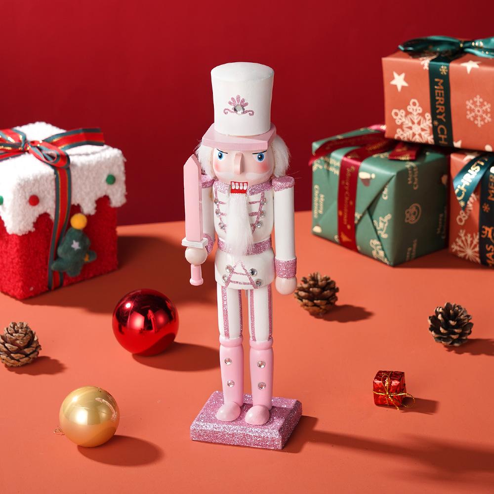 12 cali Różowy Malowany Dziadek do Orzechów Żołnierz Drewniana Ręcznie Robiona Figurka Dekoracja Świąteczna Dekoracja Imprezy Świątecznej Biurko Domowe Prezent dla Przyjaciół